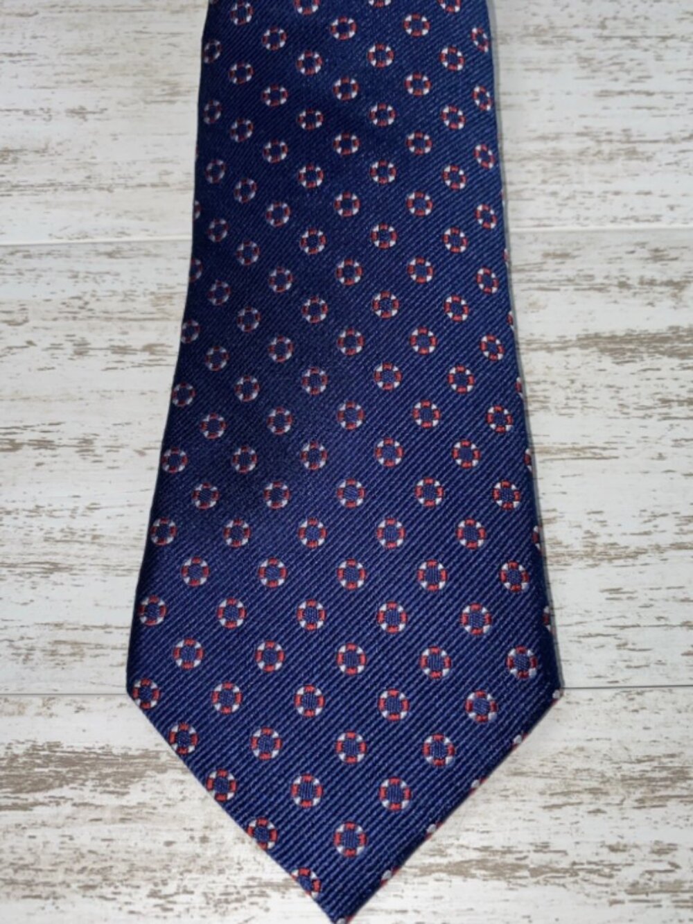 Club Room Men's Silk Tie Navy Blue Nautical Buoy Pattern Pointed 3" Wide